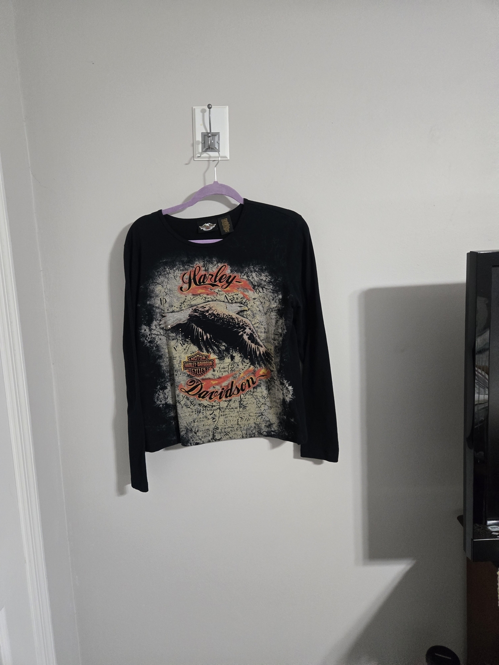 Harley-Davidson Black Long Sleeve Eagle Graphic Tee with Orange Accents